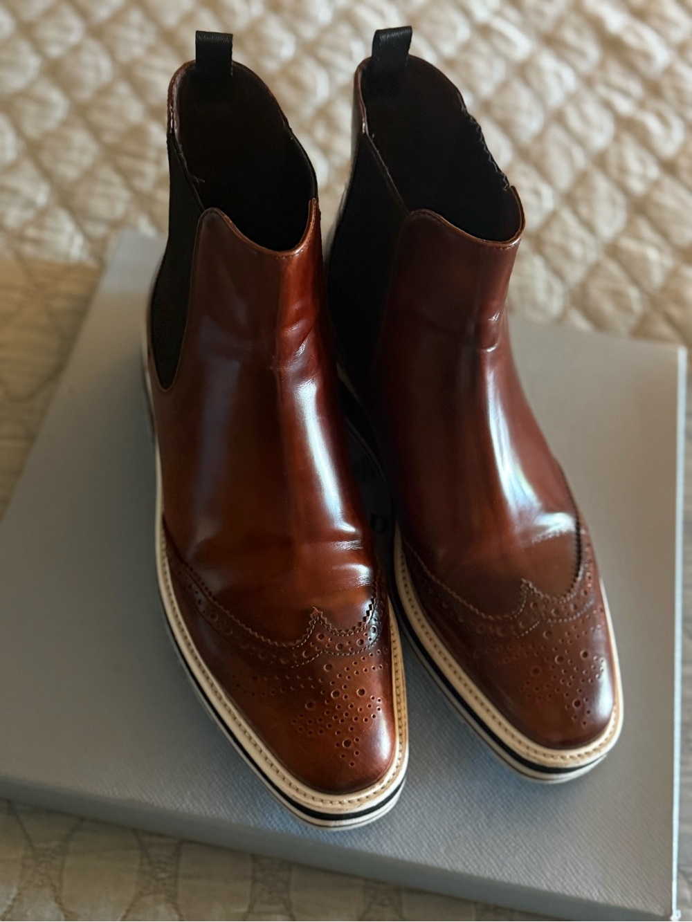 Prada Brown Leather Ankle Booties with Brogue Detailing